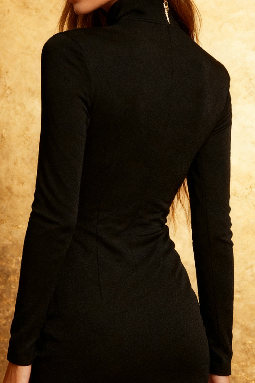 Black Bodycon High Neck Cocktail Dress With Long Sleeves