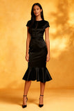 Mermaid Black Midi Dress With Ruffles