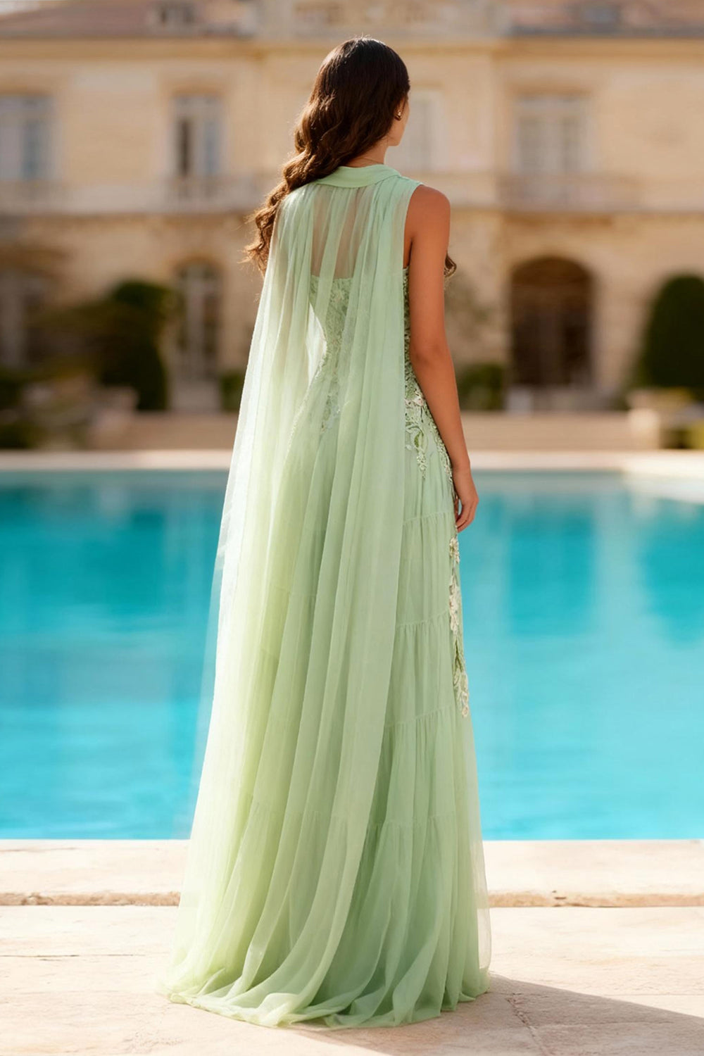 Dusty Sage Strapless A-Line Prom Dress With Appliques