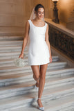 White Scoop Neck Mini Courthouse Wedding Dress