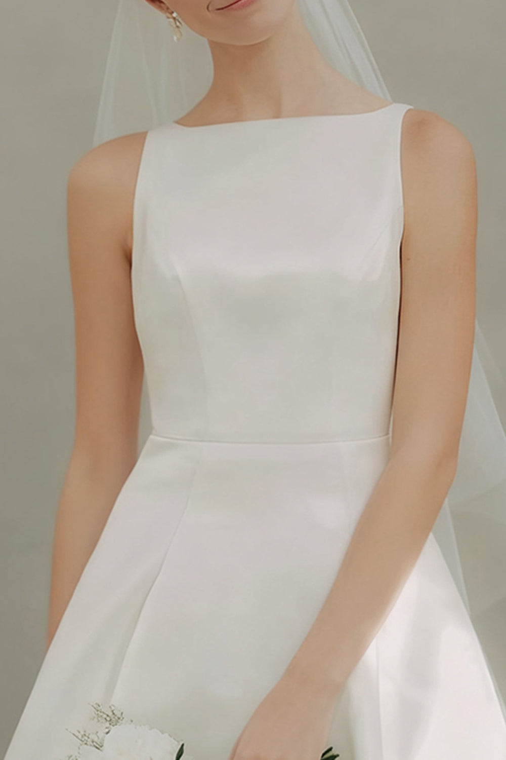 Simple A-Line White Satin Bridal Shower Dress