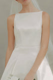 Simple A-Line White Satin Bridal Shower Dress
