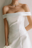Off The Shoulder White Satin Bridal Shower Dress