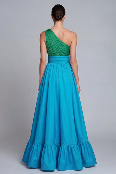 Berylove Women One Shoulder Formal Dress Ruffled A Line Ruched Green