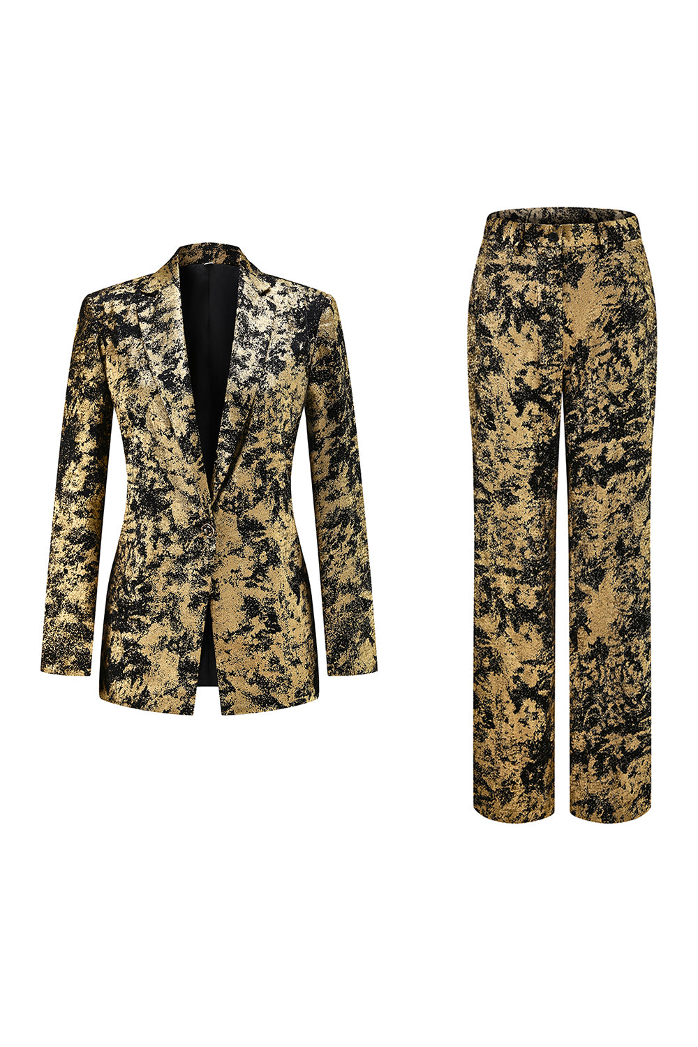 Sparkly Black Golden Notched Lapel 2 Piece Women Prom Suit