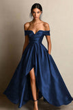 Off The Shoulder High Low A Line Black Tie Dress