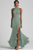 Black Halter Mermaid Formal Dress with Ruffle Hem