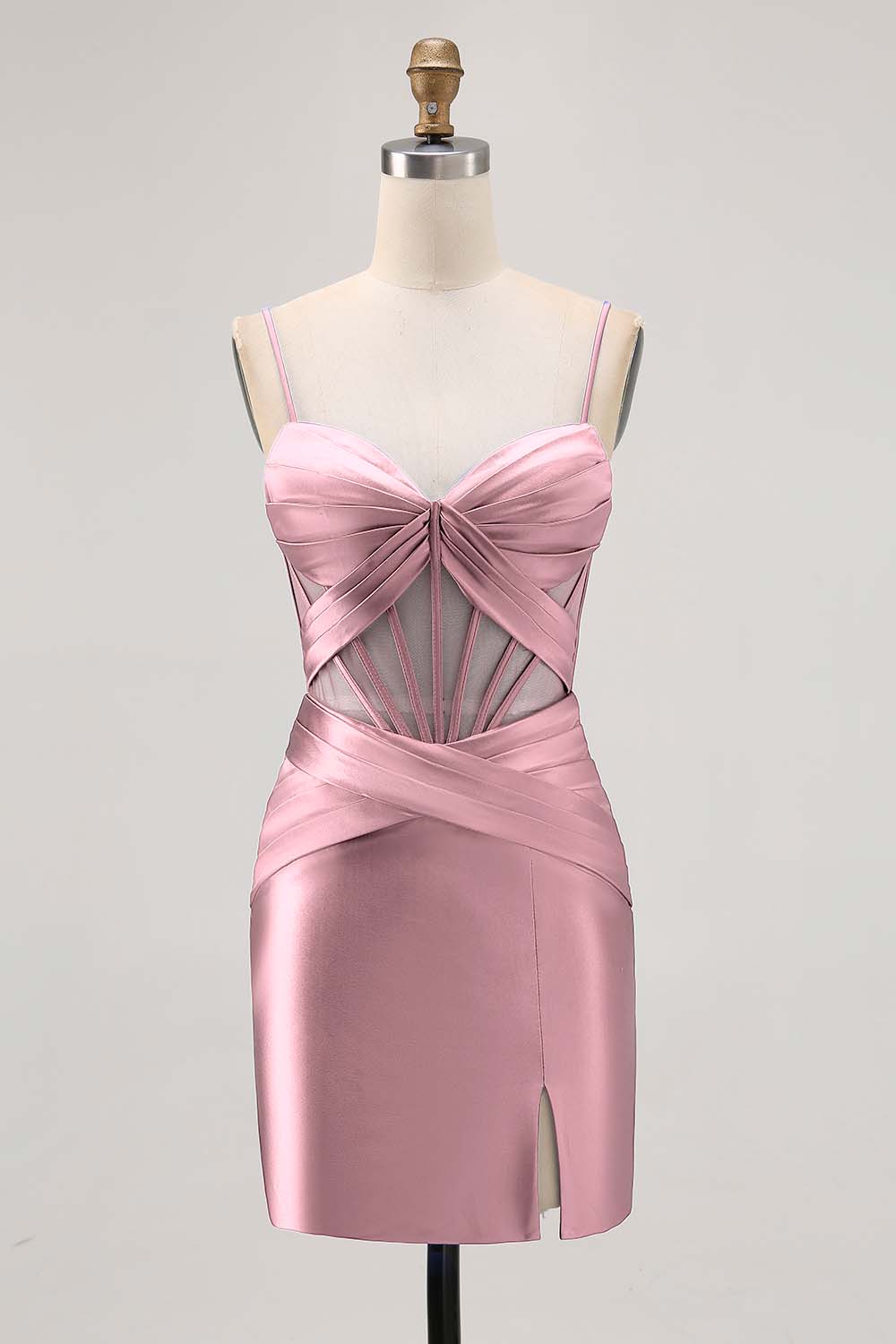 Royal Blue Sheer Corset Satin Tight Homecoming Dress with Slit