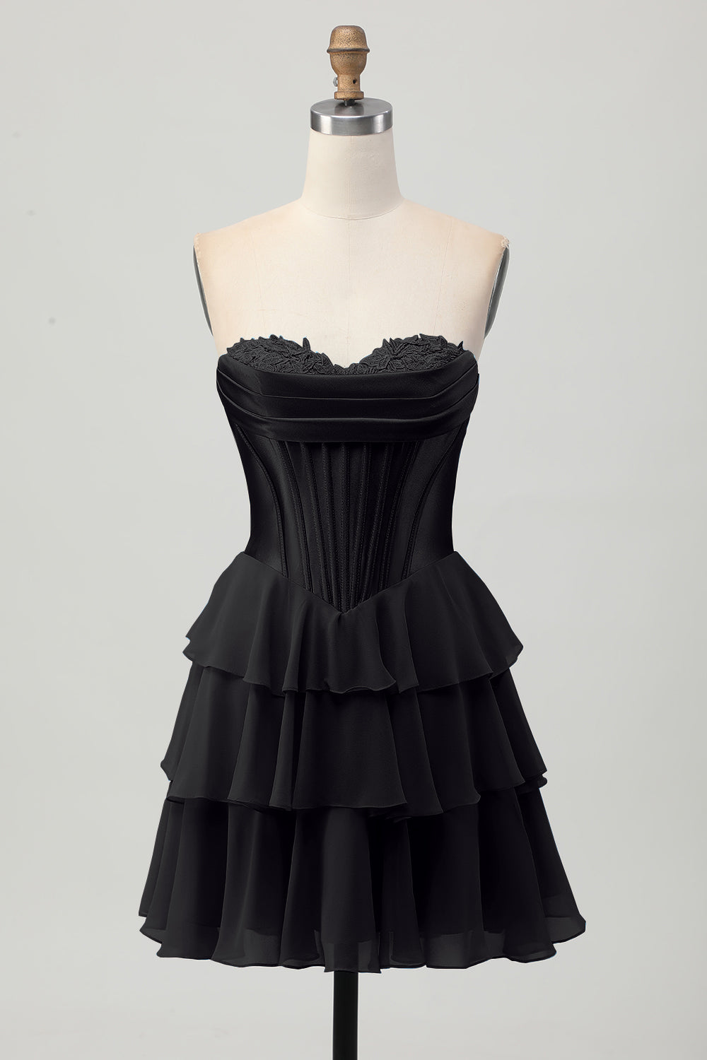 Strapless Corset A Line Tiered Yellow Homecoming Dress