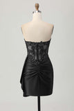 Dark Green Strapless Corset Appliqued Bodycon Homecoming Dress with Streamer