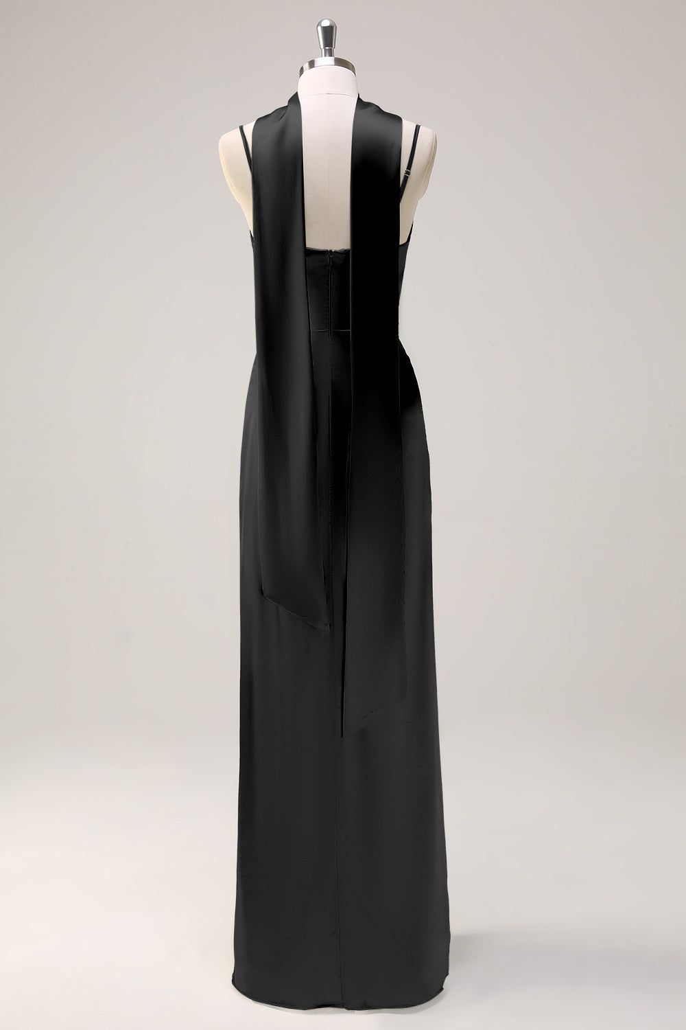 Sage Sheath Spaghetti Straps Slit Bridesmaid Dress with Ribbon