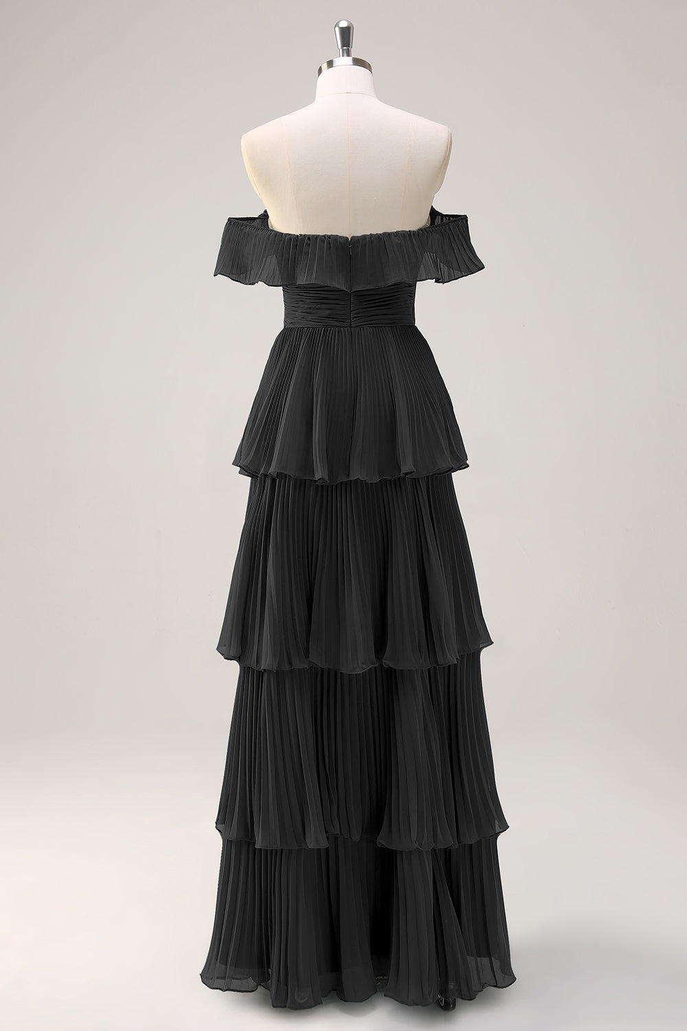 Eucalyptus Tiered A Line Pleated Off the Shoulder Bridesmaid Dress