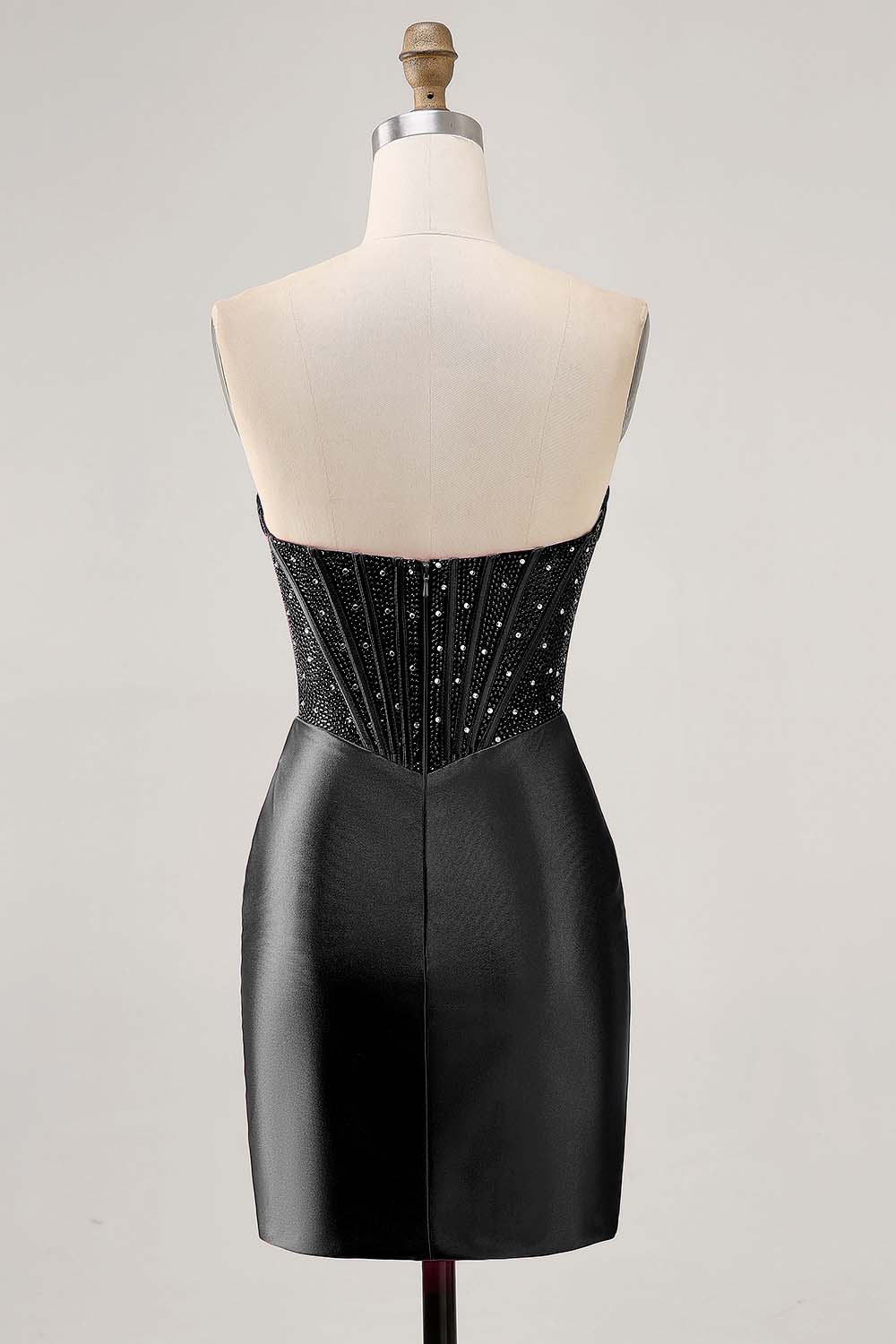 Fuchsia Corset Satin Strapless Homecoming Dress with Beading