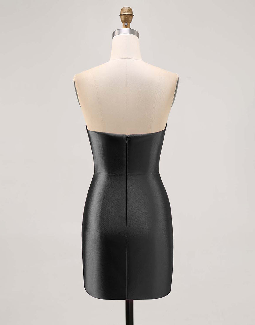 Fuchsia Beaded Satin Bodycon Strapless Homecoming Dress with Slit