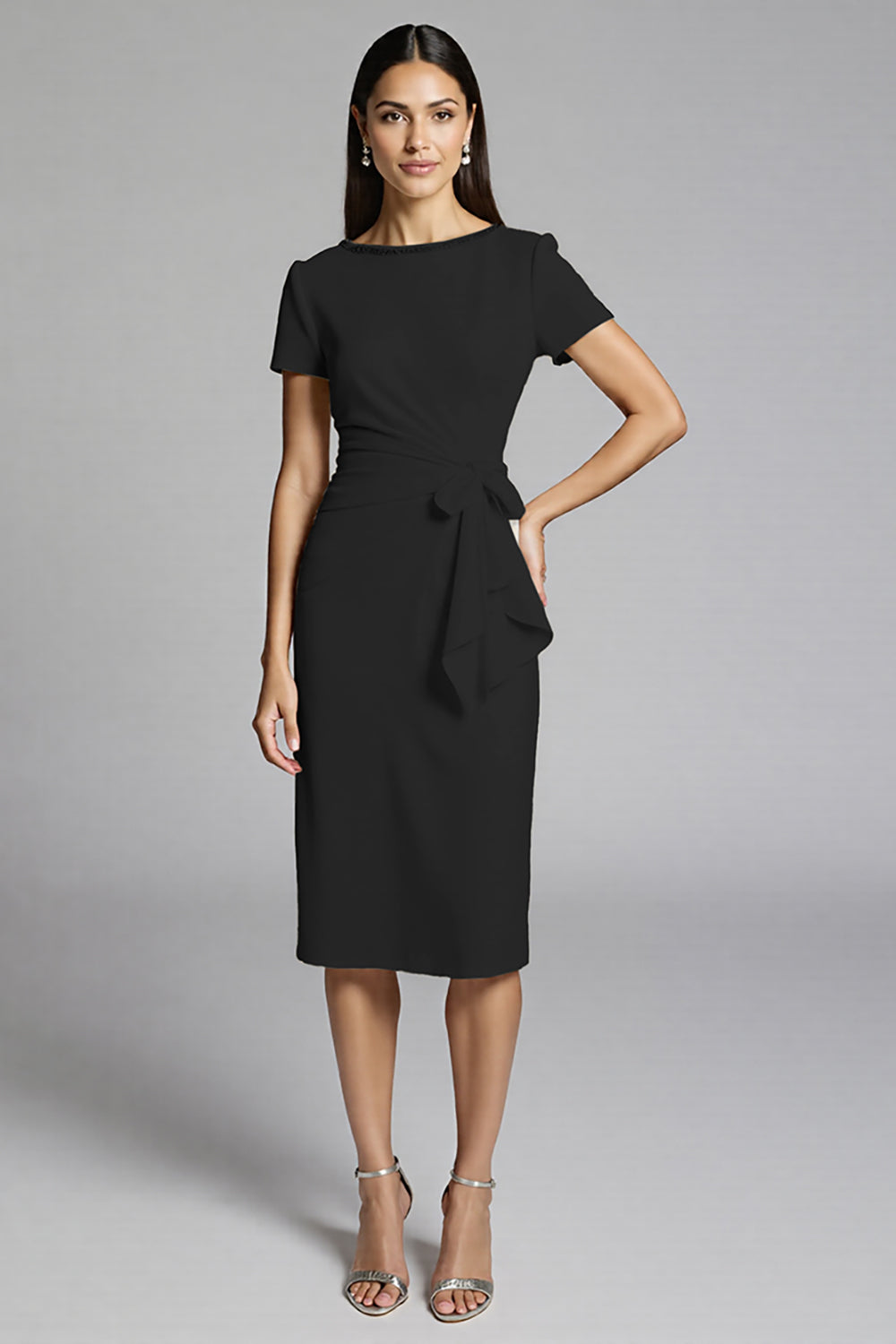 Beige Bodycon Short Sleeve Midi Dress