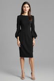 Navy Sheath 3/4 Sleeve Midi Dress