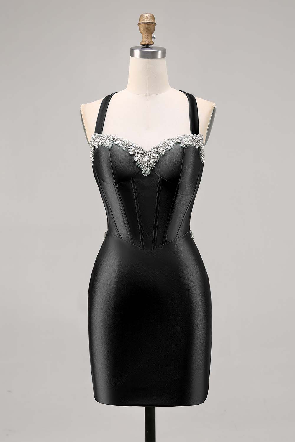 Dark Green Corset Satin Bodycon Homecoming Dress with Rhinestones