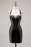 Dark Green Corset Satin Bodycon Homecoming Dress with Rhinestones