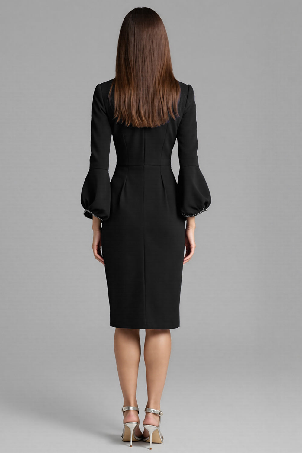 Navy Sheath 3/4 Sleeve Midi Dress