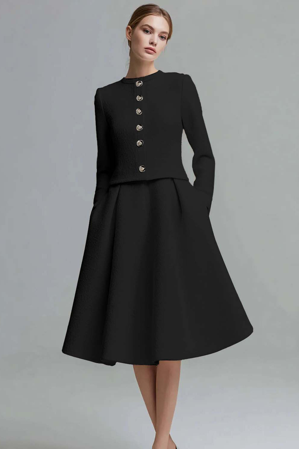 Ivory 2-Piece A-Line Long Sleeve Work Dress