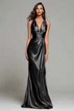 Gold V-Neck Sheath Long Formal Dress