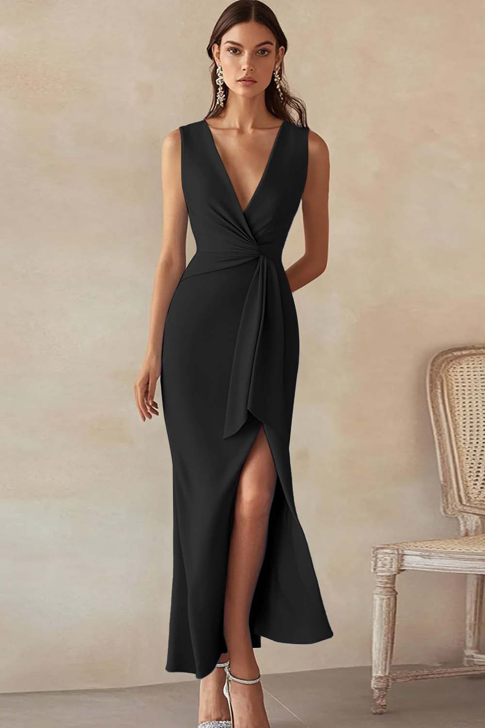 Ivory V Neck Bodycon Work Dress