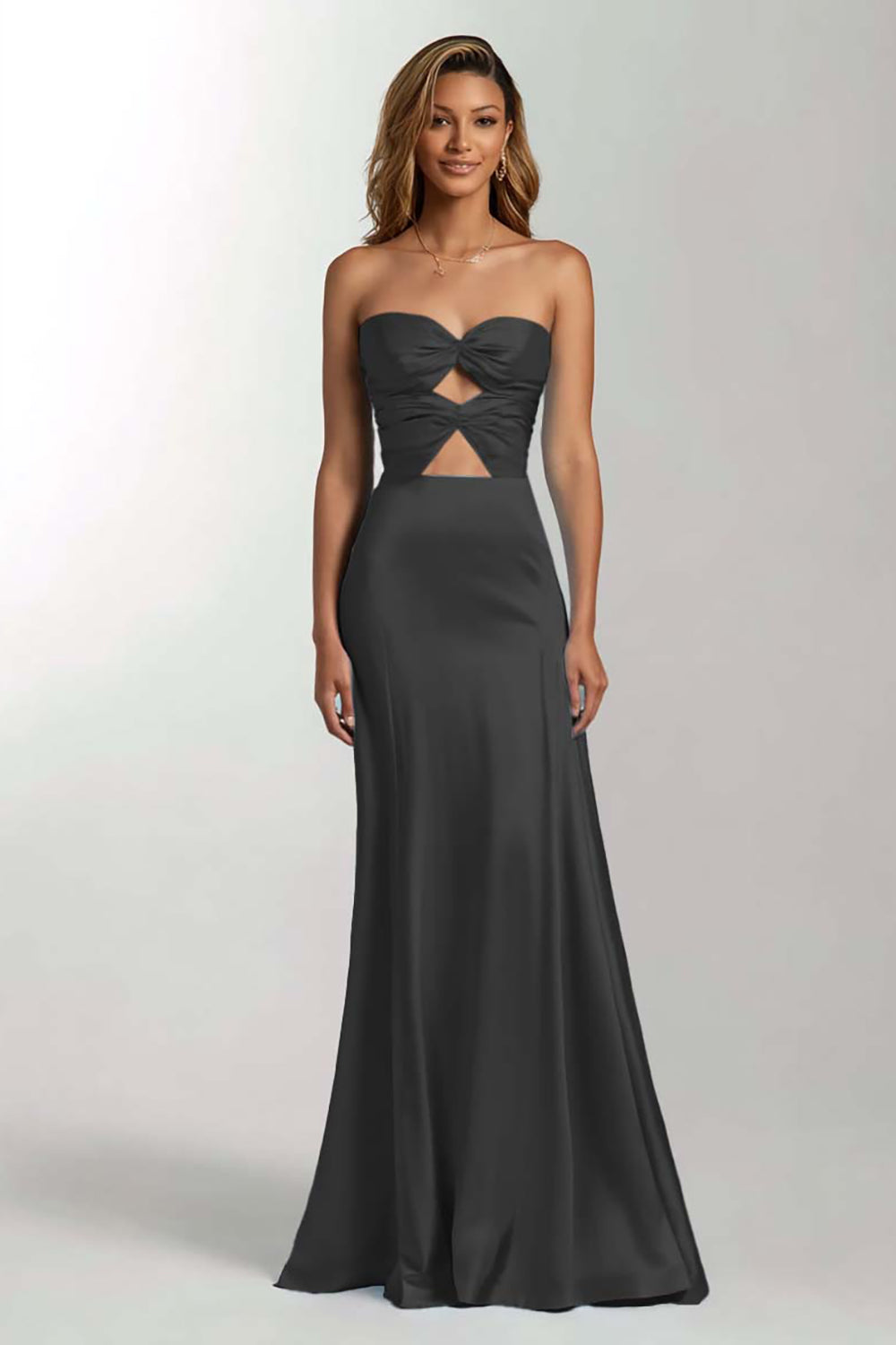 Sky Blue Strapless Cut Out Mermaid Satin Formal Dress