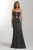 Sky Blue Strapless Cut Out Mermaid Satin Formal Dress