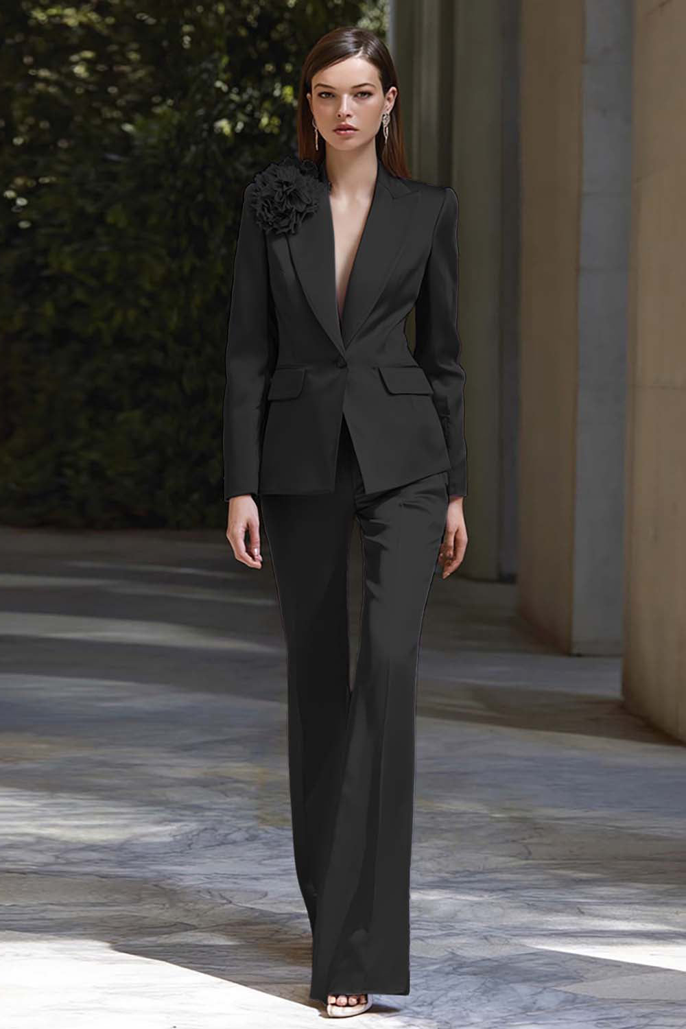 Lilac 2-Piece Peak Lapel Business Suit with 3D Flower