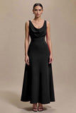 Red A-Line Cowl Neck Long Formal Dress