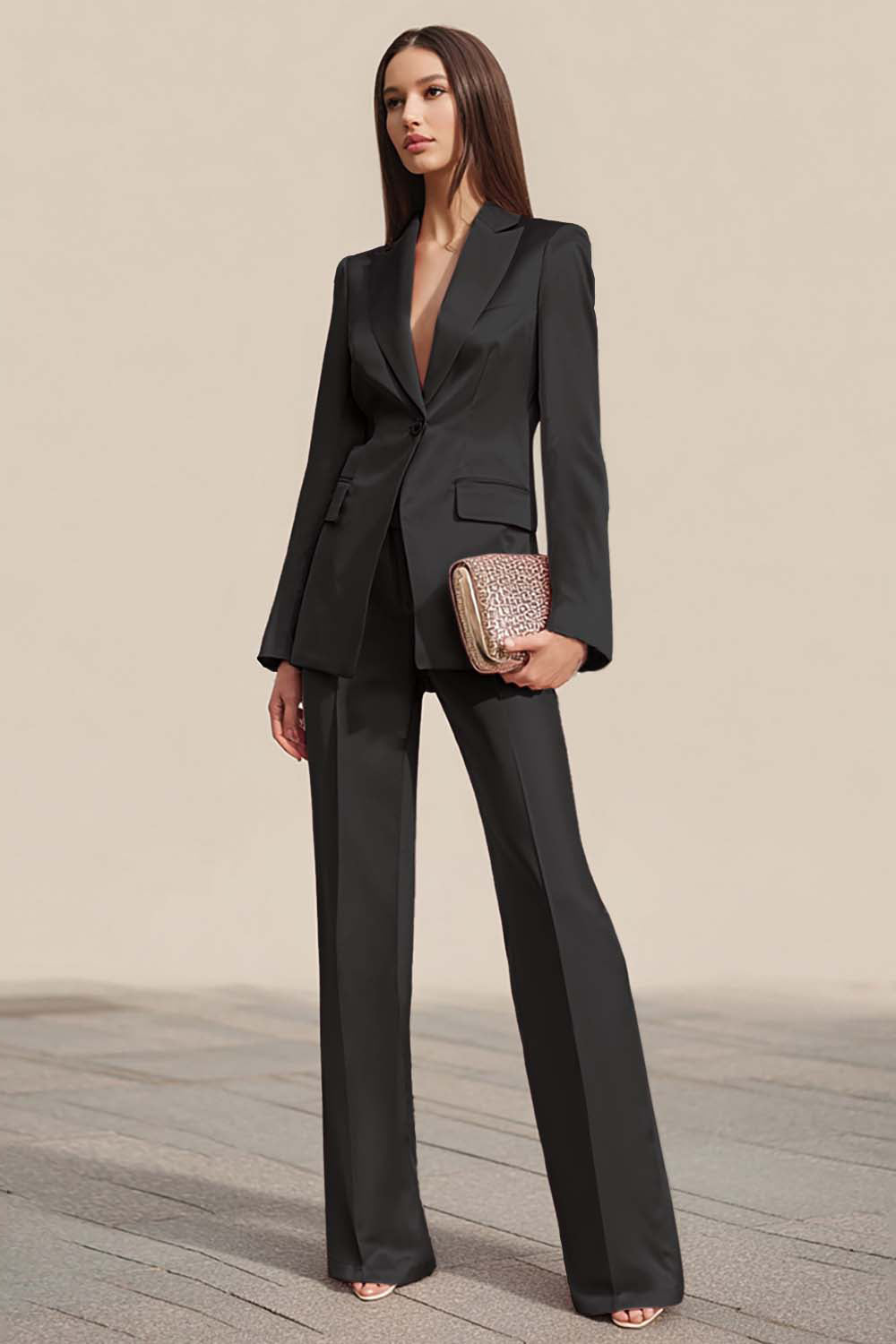 2-Piece Peak Lapel One Button Dusty Rose Work Suit