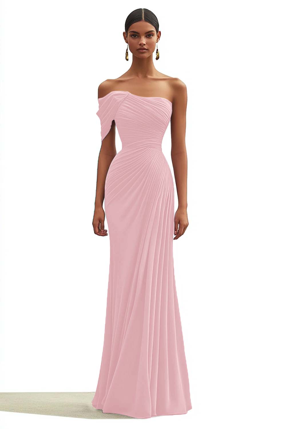 Dark Green One Shoulder Sheath Pleated Long Formal Dress