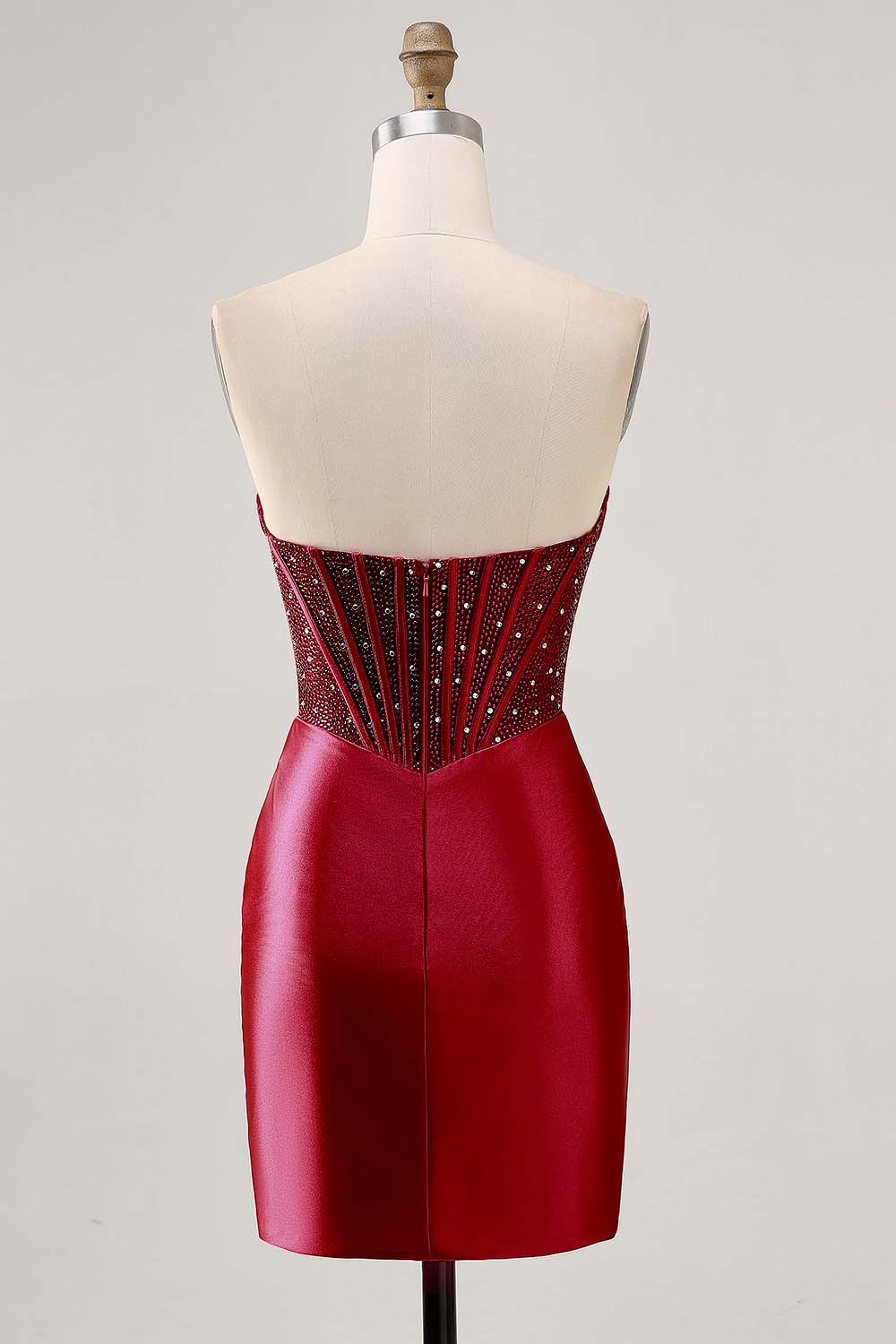 Fuchsia Corset Satin Strapless Homecoming Dress with Beading