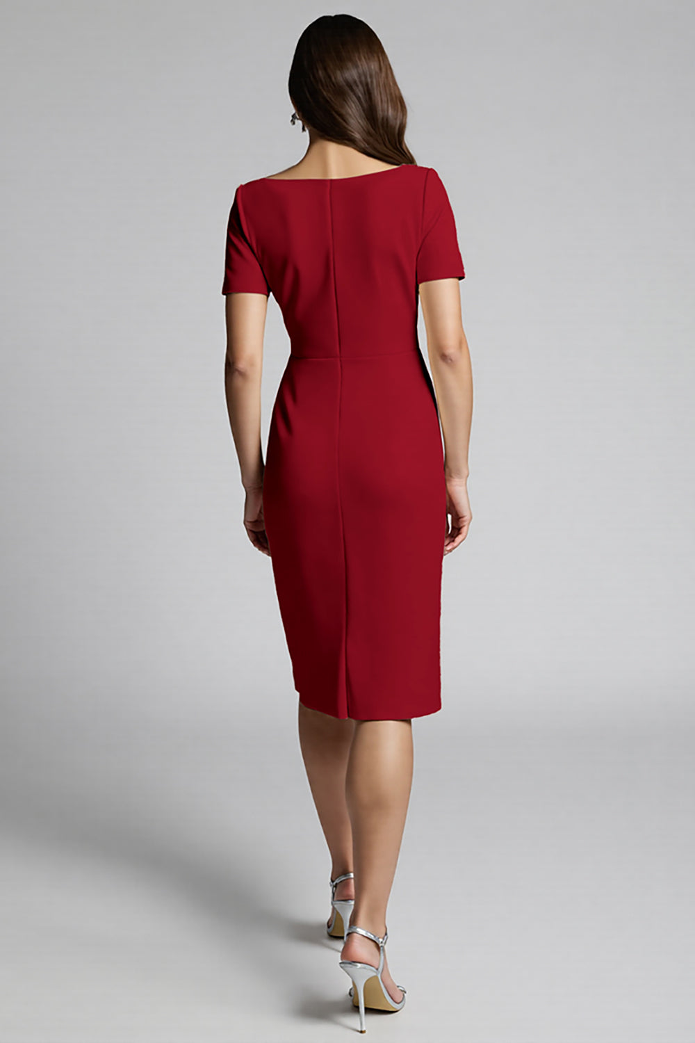 Ruffled Champagne Sheath Midi Dress with Slit