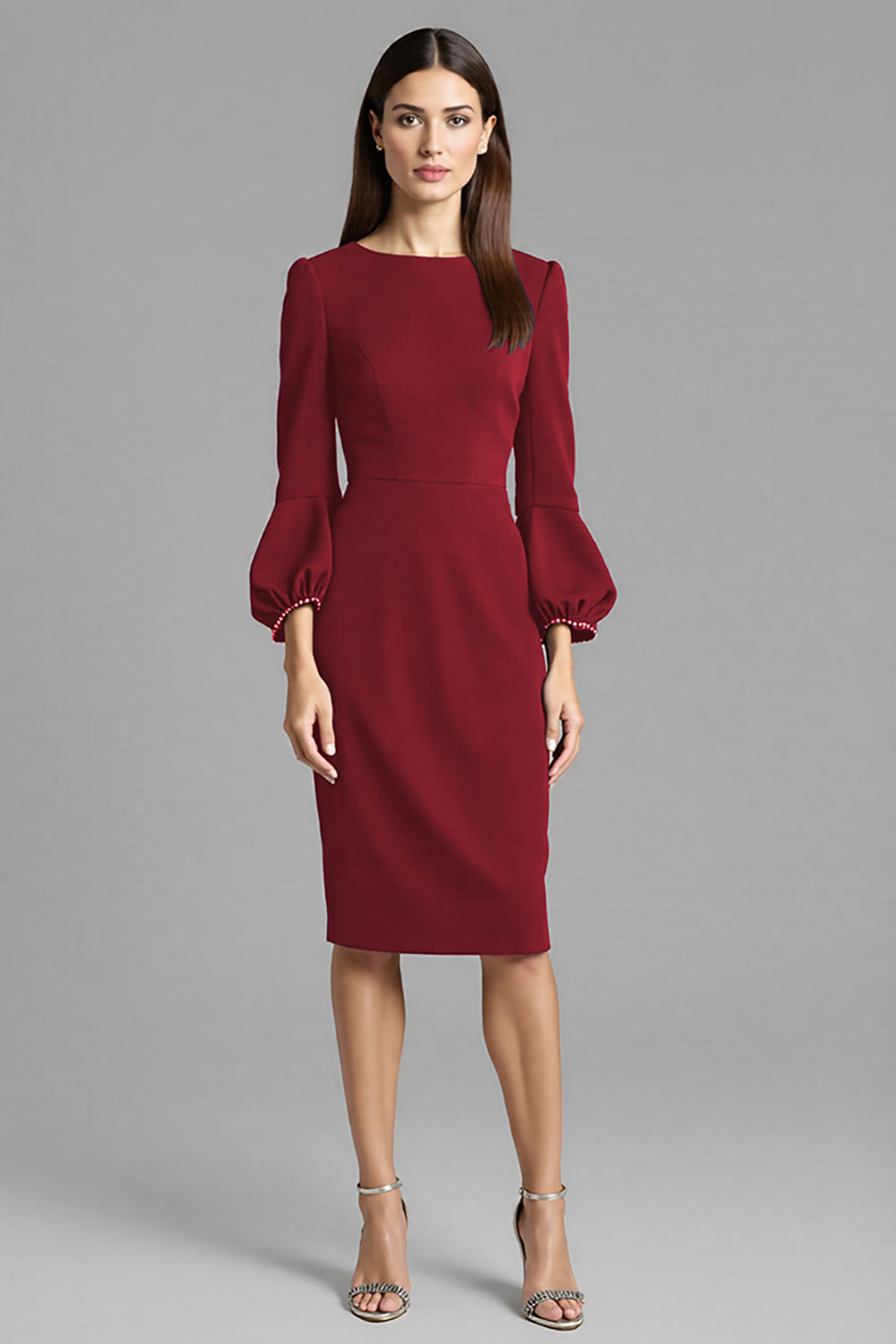 Navy Sheath 3/4 Sleeve Midi Dress
