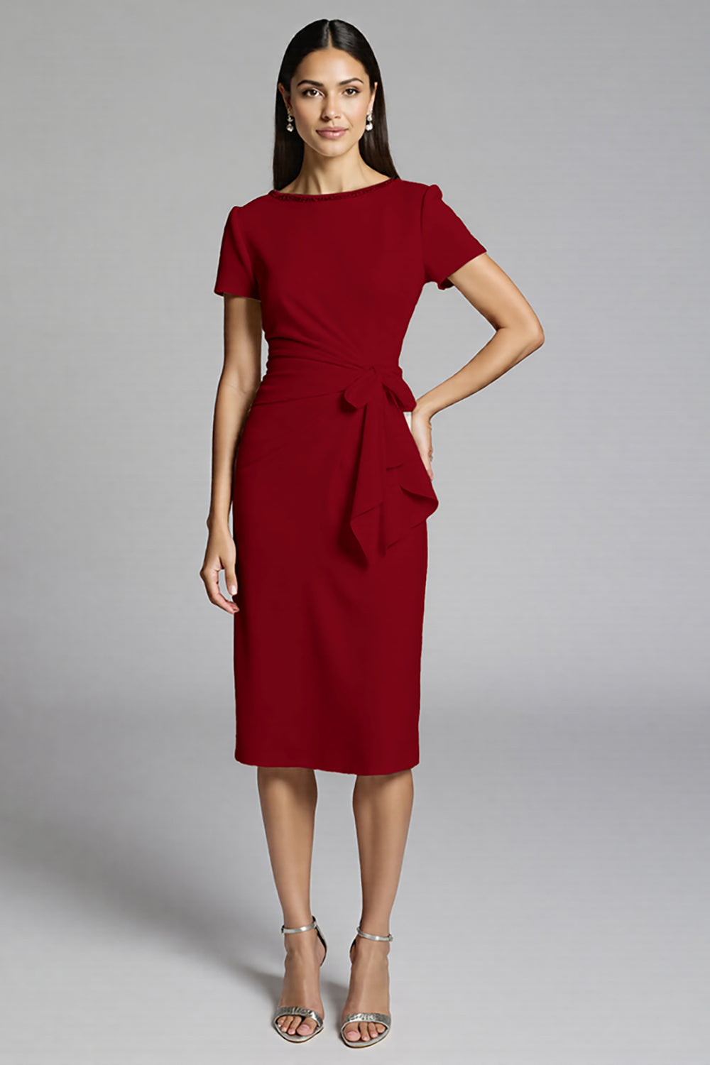 Beige Bodycon Short Sleeve Midi Dress