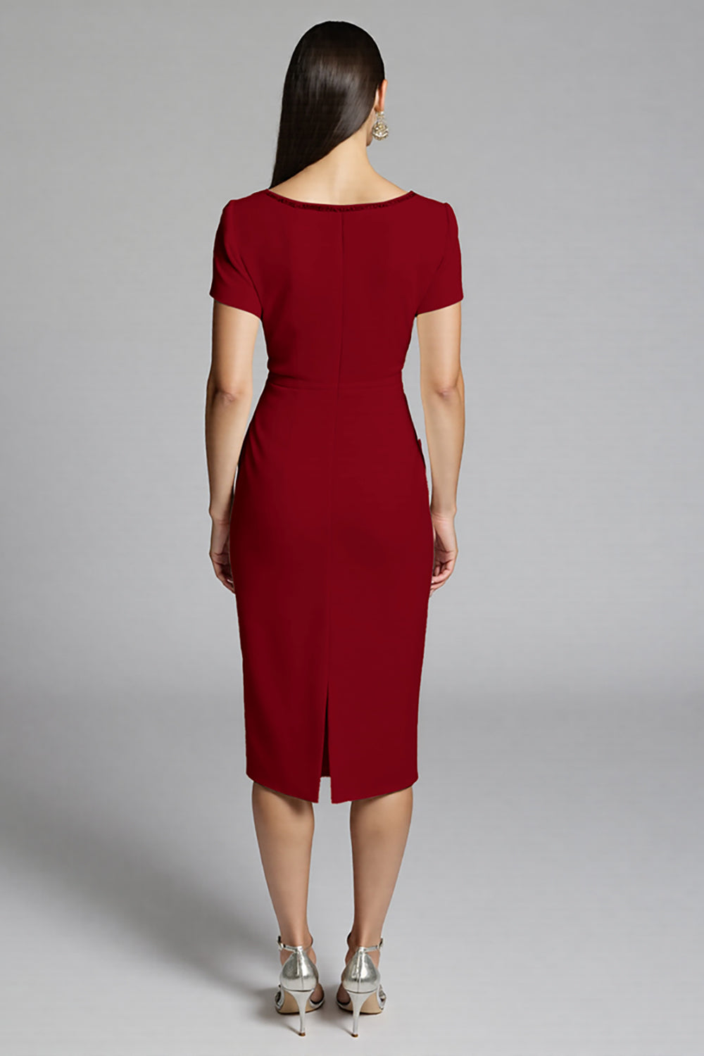 Beige Bodycon Short Sleeve Midi Dress