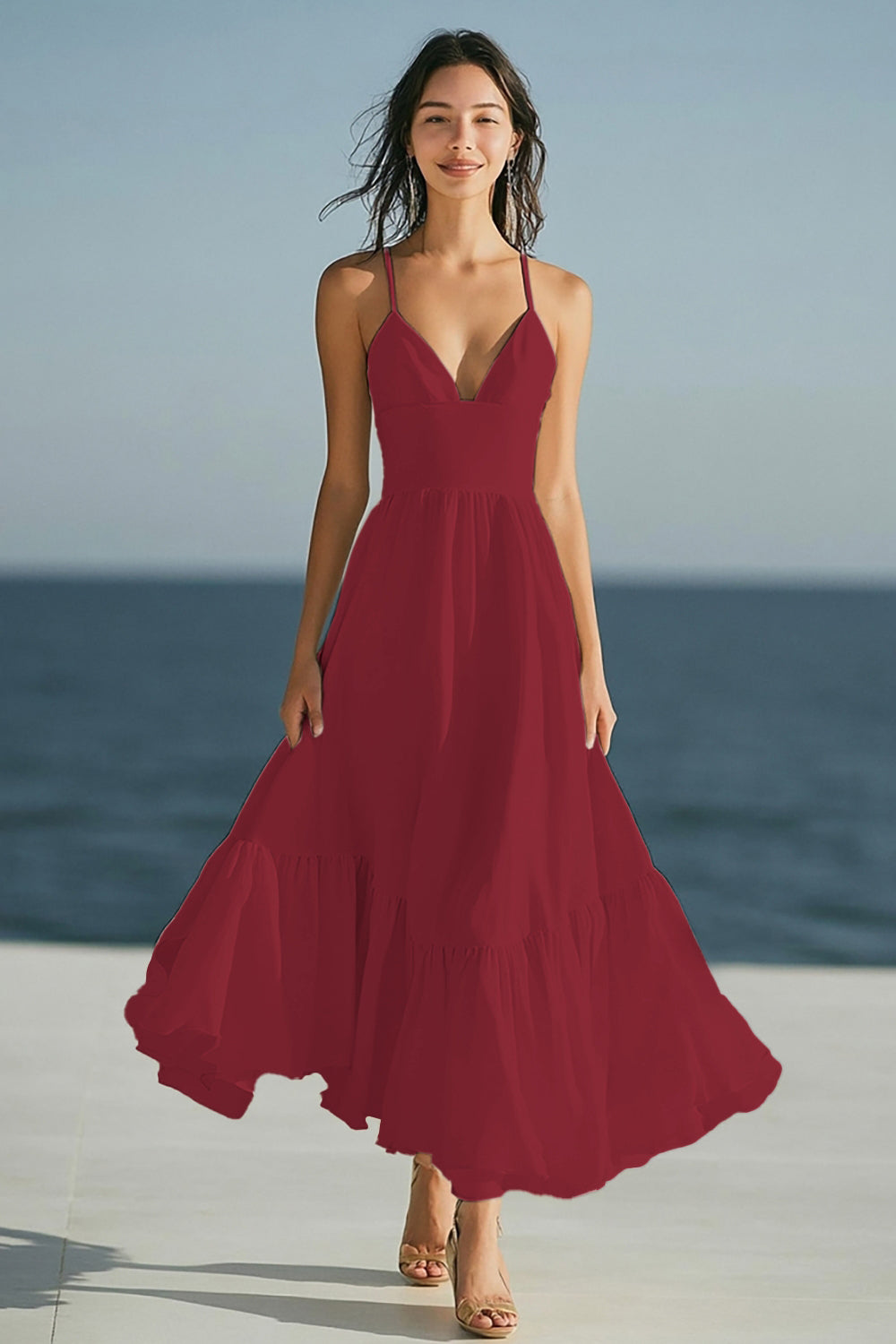 Ivory A Line Spaghetti Straps Long Holiday Dress