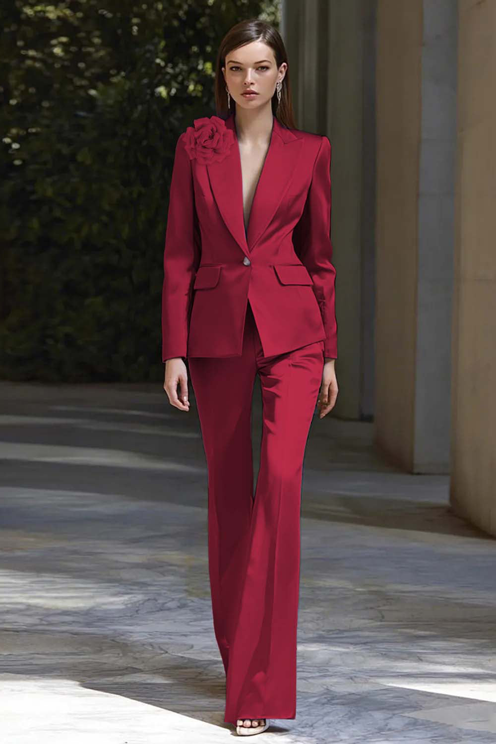 Lilac 2-Piece Peak Lapel Business Suit with 3D Flower