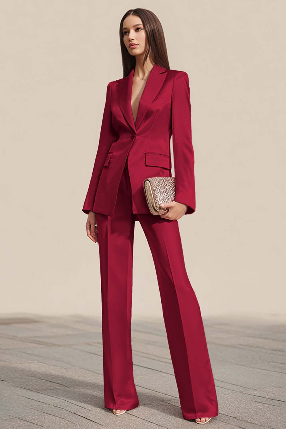 2-Piece Peak Lapel One Button Dusty Rose Work Suit