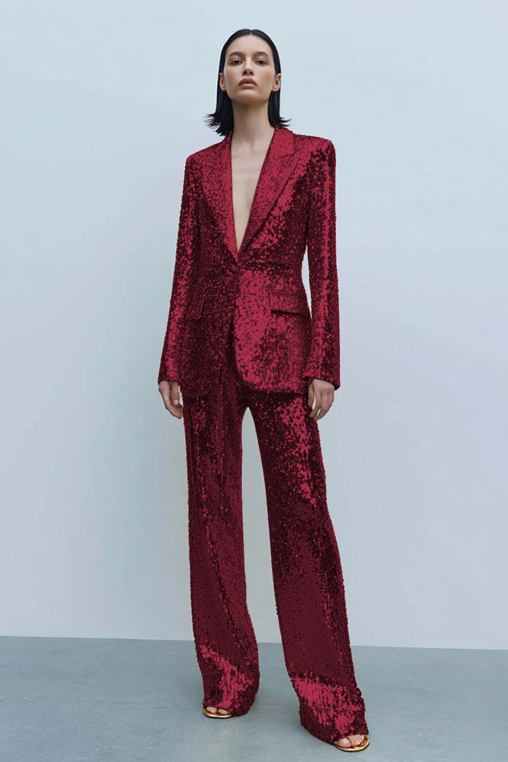 Gold Peak Lapel Sequined 2-Piece Women Prom Suits