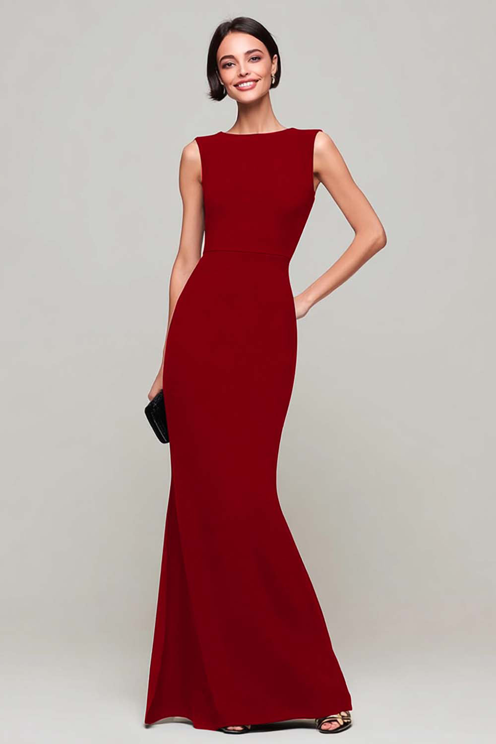 Black Sheath Bateau Neck Long Formal Dress