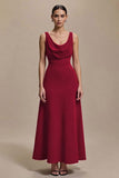 Red A-Line Cowl Neck Long Formal Dress