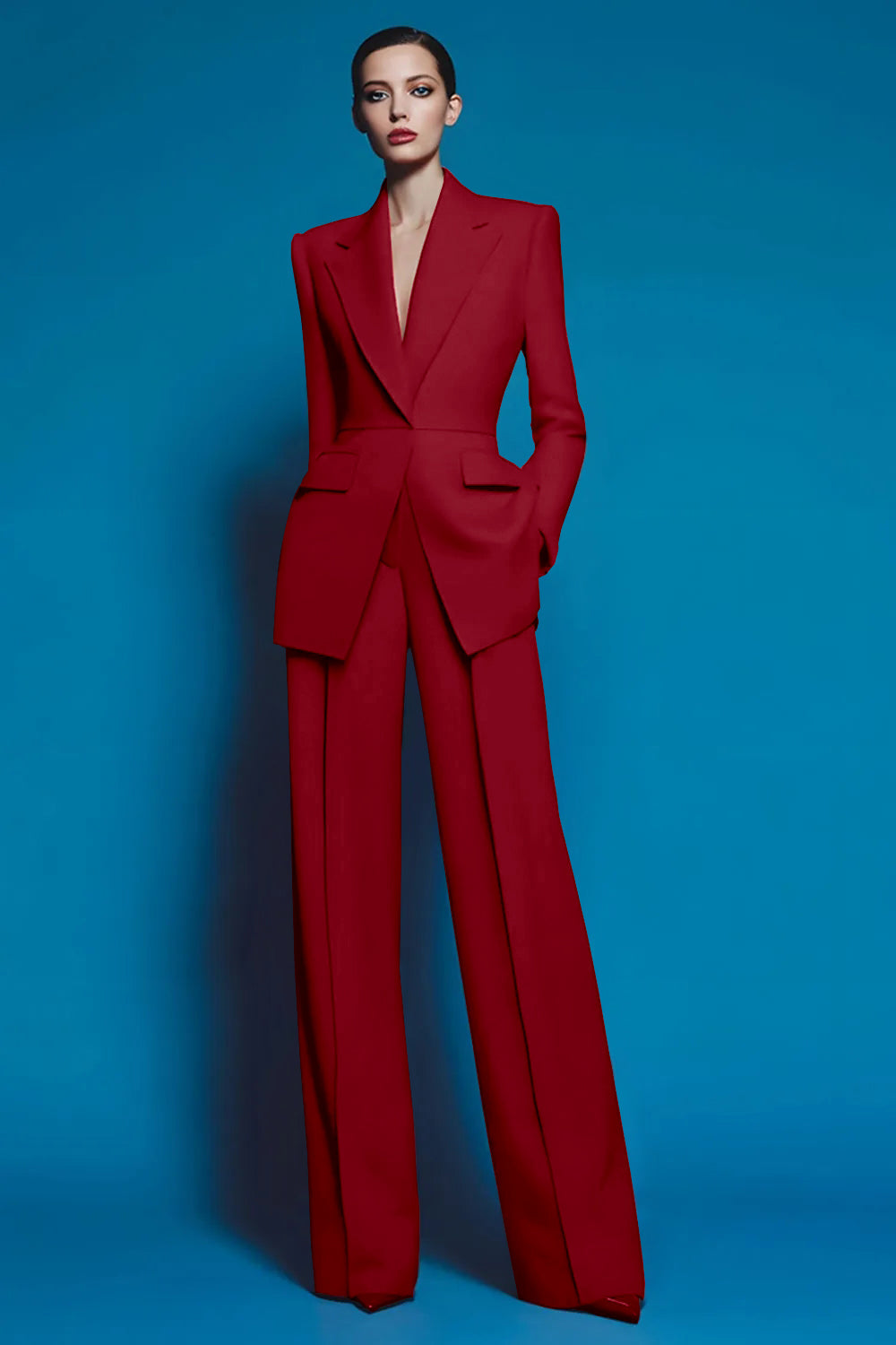 2-Piece Red Notched Lapel Women Suits