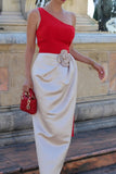 Red One Shoulder Sheath Gala Dress With 3D Flower
