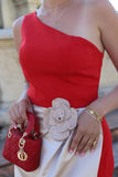 Red One Shoulder Sheath Gala Dress With 3D Flower