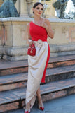 Red One Shoulder Sheath Gala Dress With 3D Flower