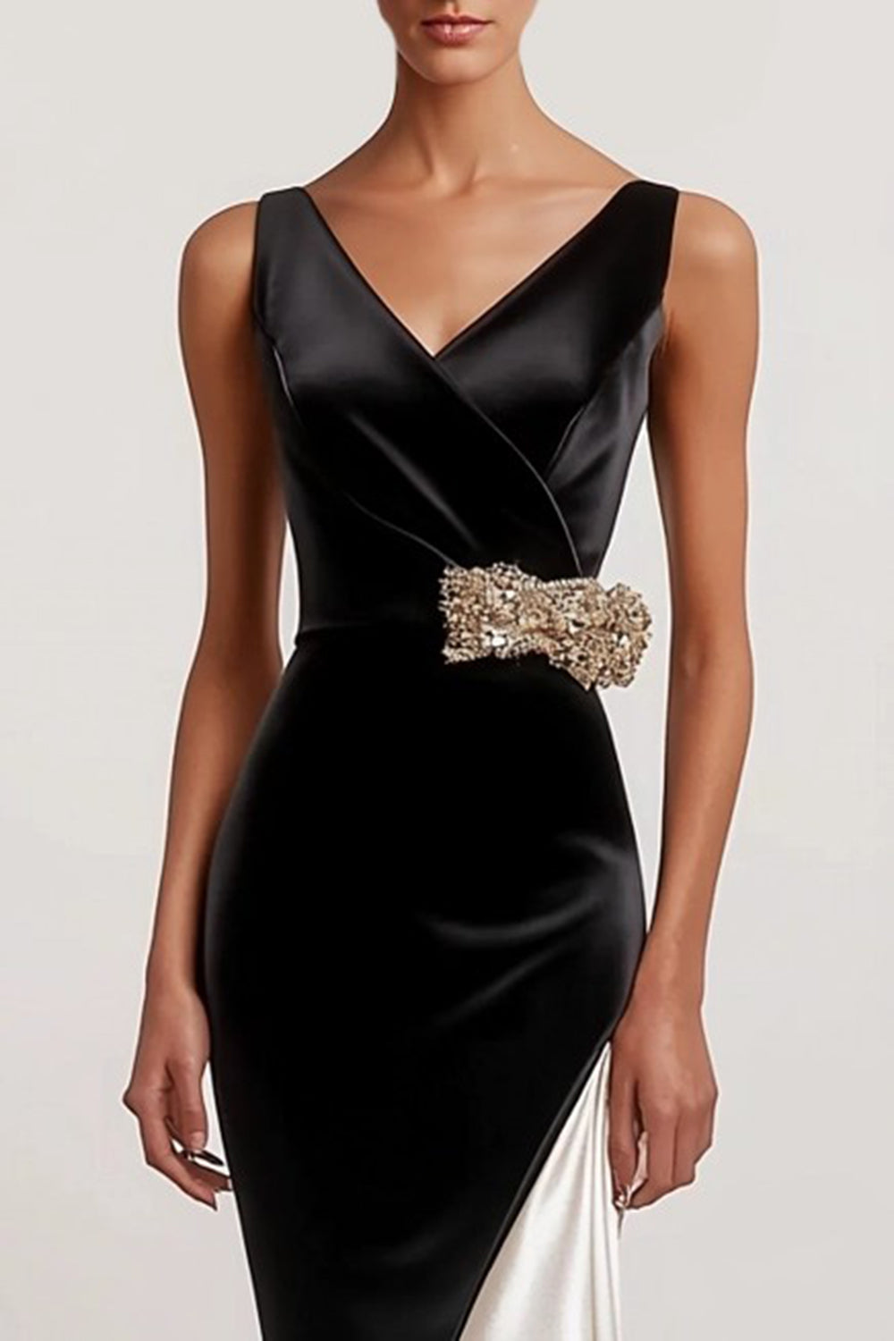Black Sheath V-Neck Semi-Formal Dress With Bow