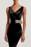 Black Sheath V-Neck Semi-Formal Dress With Bow