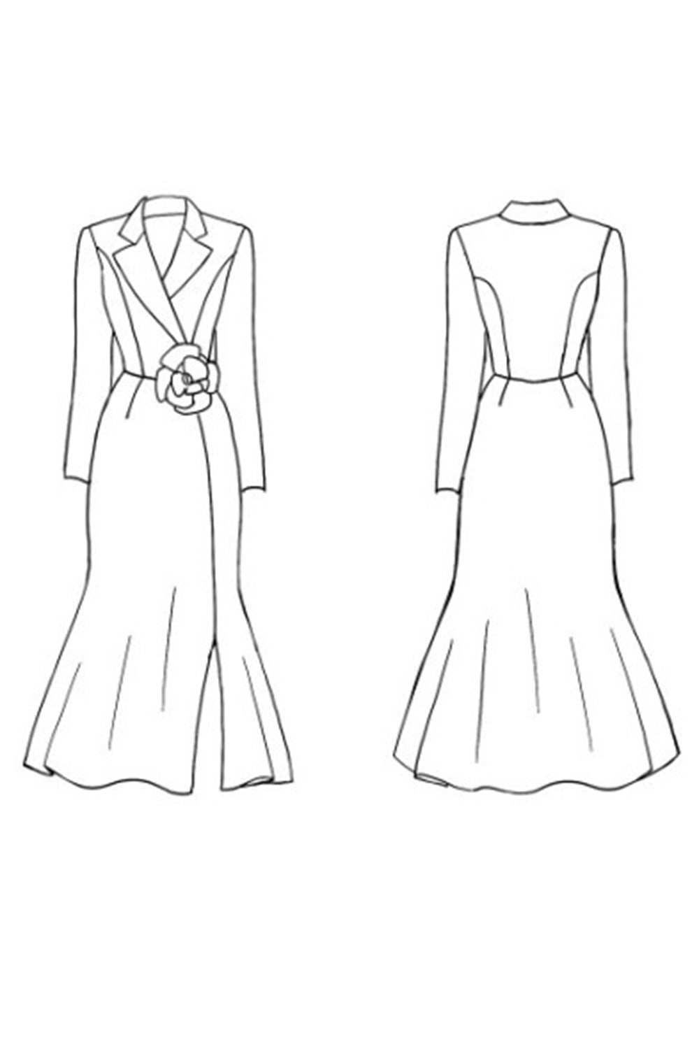 White Mermaid Notched Lapel Midi Work Dress With Slit